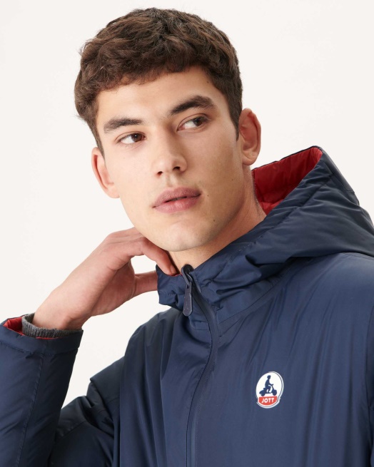 Jott Marine/rouge Omkeerbaar Pufferjack Met Capuchon Bergen