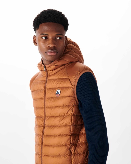 Jott Mouwloos Donsjack Met Capuchon Caramel Pat