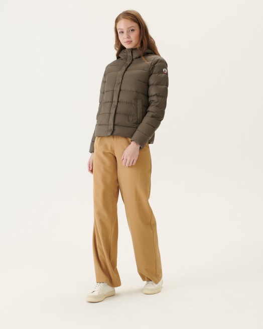 Jott Taupe Jane Recht Gewatteerd Jack Met Capuchon