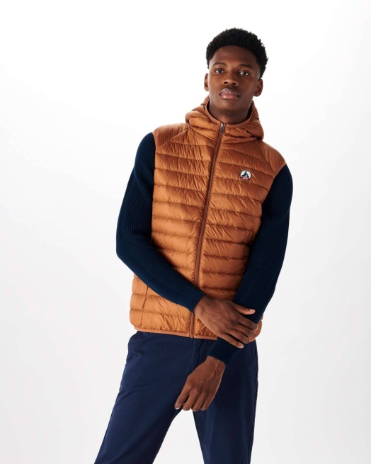 Jott Mouwloos Donsjack Met Capuchon Caramel Pat